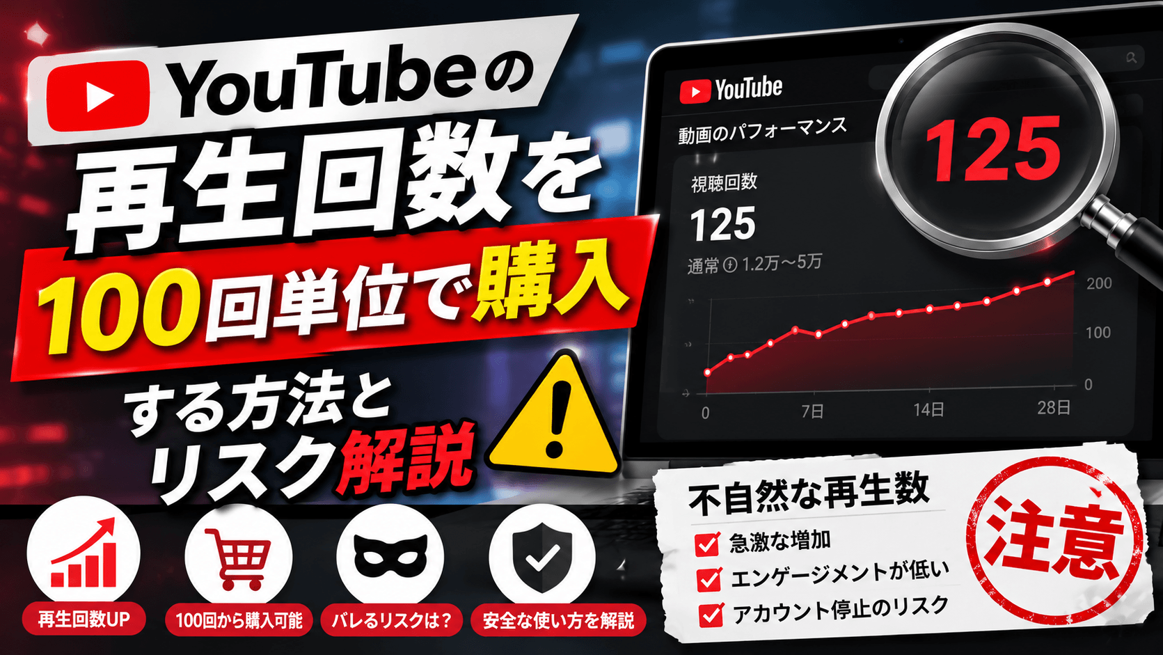 YouTubeの再生回数を100回単位で購入する方法とリスク解説